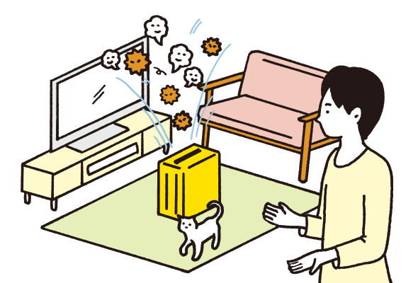 イメージ：室内の花粉を除去するために、空気清浄機を使用する