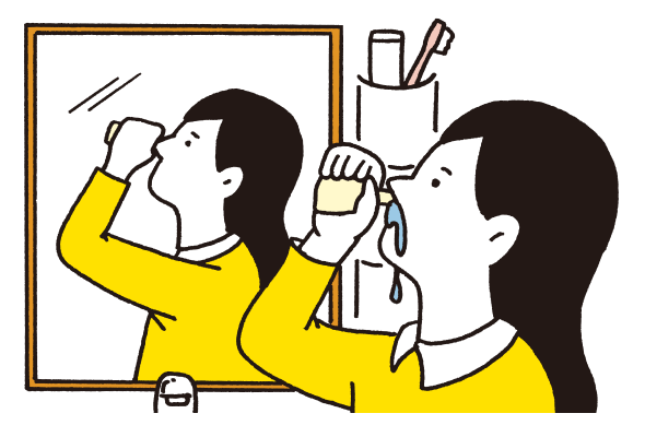 イメージ：家に帰ったら鼻を洗浄し、鼻の中についた花粉を洗い流している