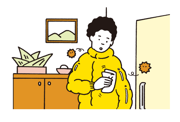 イメージ：外出するときは、表面のツルツルした化繊の衣類を着用する