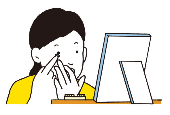 イメージ：花粉の飛散する季節は、目を直接覆うことができるコンタクトレンズを装用し、目への花粉の付着を防いでいる。