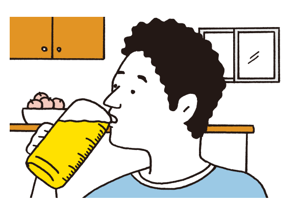 イメージ：花粉症の症状を緩和させるため、適量の酒を摂取する