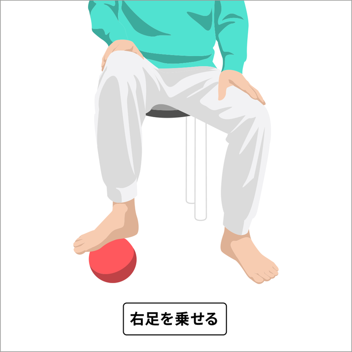 左右の足で交互にボールを転がす①