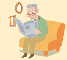 新聞が読みづらそうにしている男性のイメージイラスト