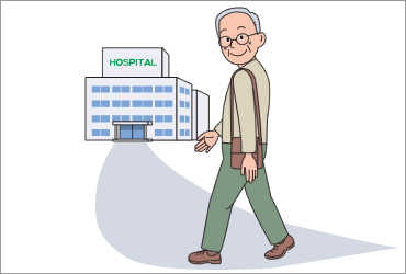 イメージ:病院へ向かう途中の眼鏡をかけた男性のイラスト