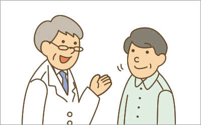 イメージ：眼鏡をかけた男性医師と説明を聞いている男性のイラスト