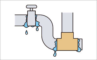 イメージ：水道管から水漏れしているイラスト
