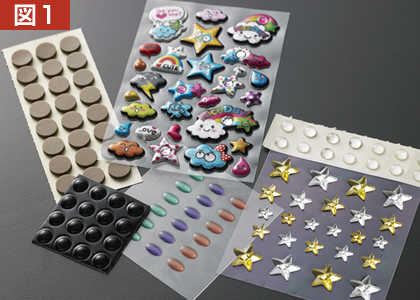 図1 ご家庭にある家電製品のよく使うボタンには、突起がついているシールや、少し膨らみがある柔らかいシールなど、触った感覚で違いがわかる凸状のシールを貼っておくと便利です。