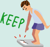 イメージ:体重計に乗って自分の体重を確認する男性のイラスト