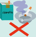 イメージ：タバコの箱と灰皿に乗っているタバコを禁止するイラスト