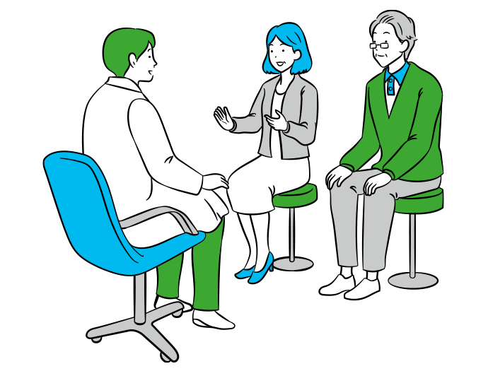 医療機関へ付き添いをする家族のイメージイラスト