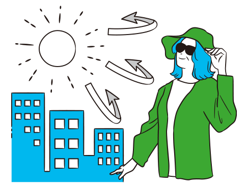 サングラス、帽子を着用した女性のイメージイラスト