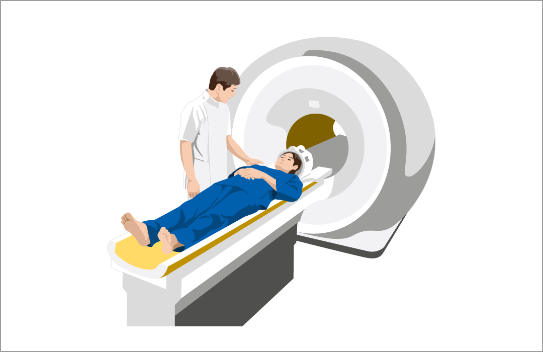 磁気と電波を用いて、脳や脊髄、視神経の断面写真を撮影するMRI（核磁気共鳴画像）