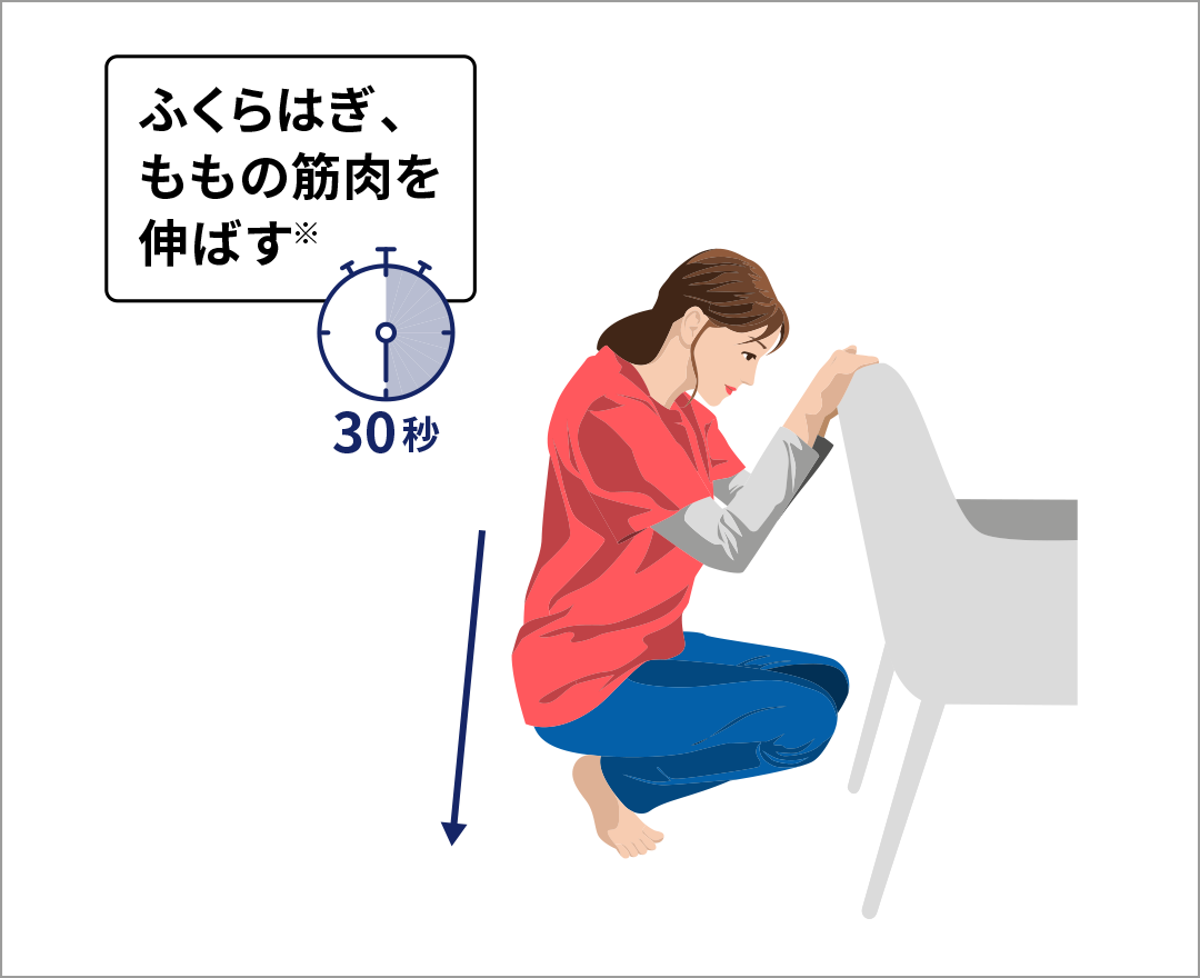 ふくらはぎ、ももの筋肉を伸ばす