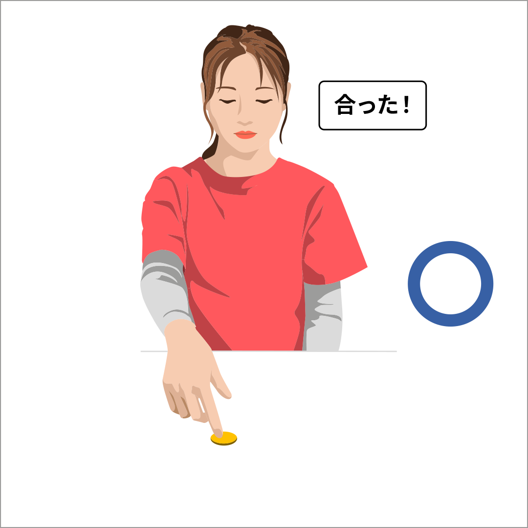 目を閉じたまま、コインの位置に手の指先を合わせる②