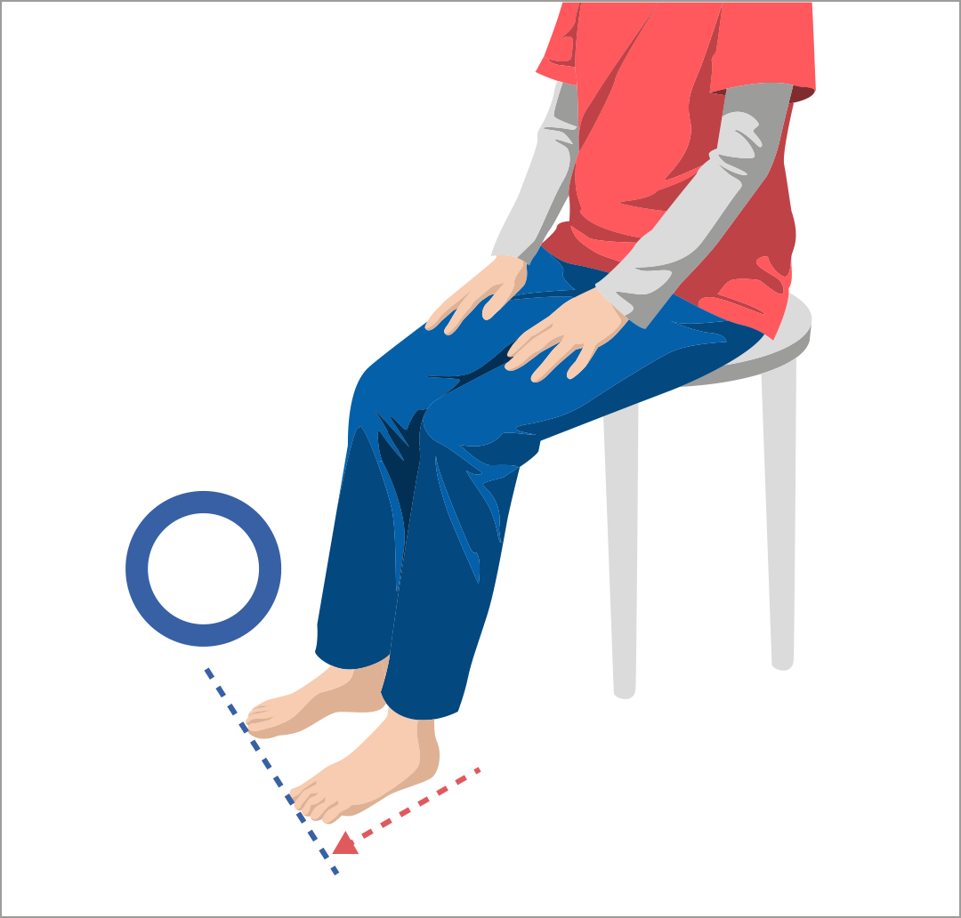 目を閉じたまま、足の指先の位置を合わせる②